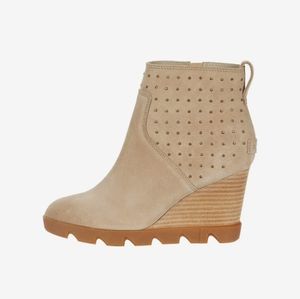 SOREL Joan Uptown Waterproof Bootie Stud Sandy Tan Wedge Boots